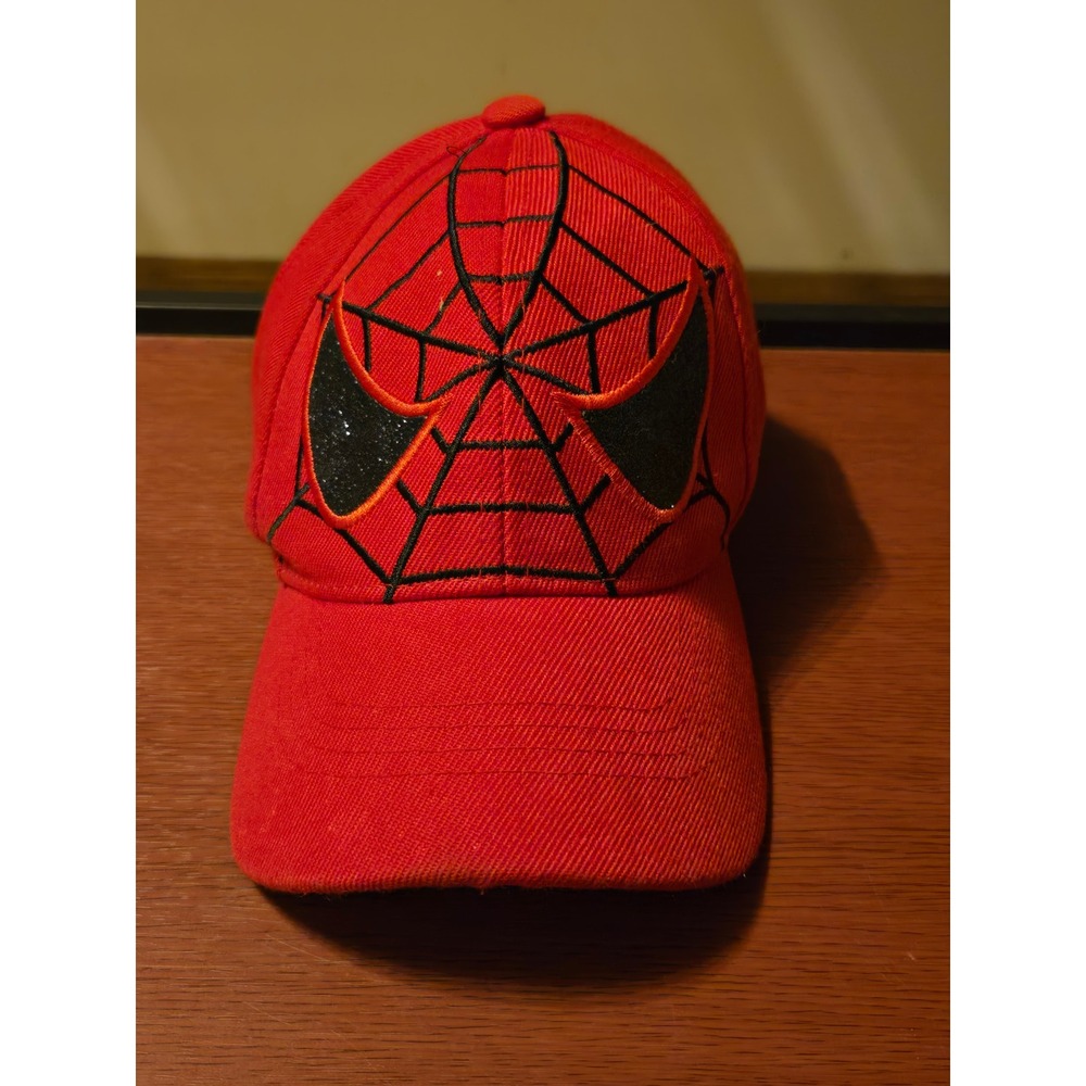 Marvel Spiderman Red Baseball Cap Hat Embroidered Web Glitter Eyes Adjustable